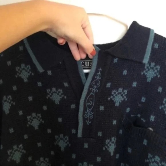 Vintage Oversized Navy Patterned Pullover - Picture 5 of 7